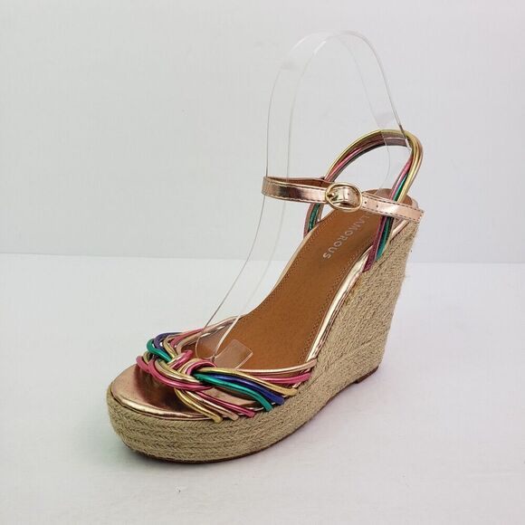 Glamorous Womens Size 6 Metallic Rainbow 5 In Wedge Heeled Sandals - Picture 2 of 11